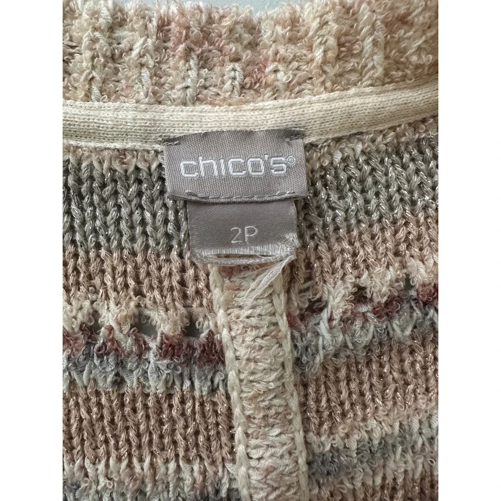 Chico's Multi Color Metallic Pointelle Open Front Cardigan‎ Sweater Size 2P